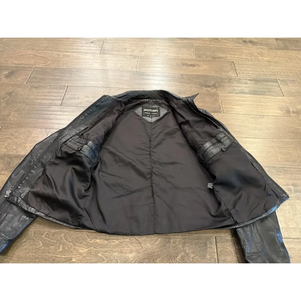 Vintage Demain Mens Black Full Zip Leather Jacket Size 40 Made In Korea